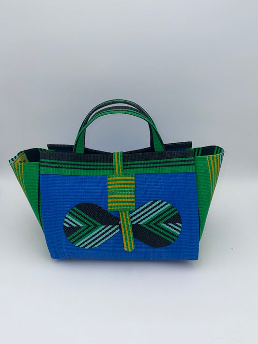 Lagoon Large handwoven tote bag by SCRUBIES in Blue,Green,Black,Yelllow with Solid design and Bow accent pattern