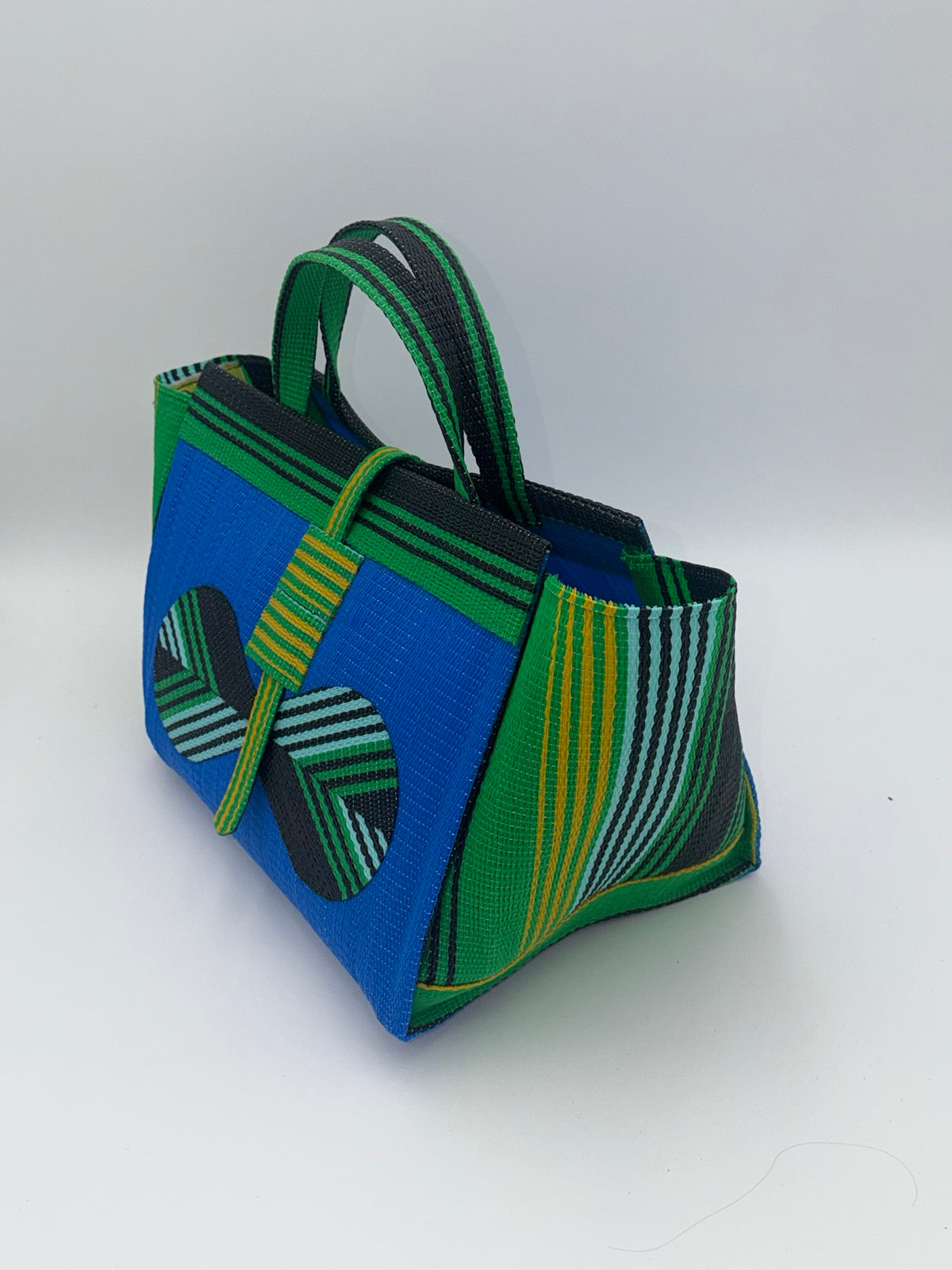 Lagoon Large handwoven tote bag by SCRUBIES in Blue,Green,Black,Yelllow with Solid design and Bow accent pattern
