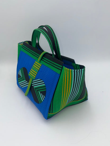 Lagoon Large handwoven tote bag by SCRUBIES in Blue,Green,Black,Yelllow with Solid design and Bow accent pattern