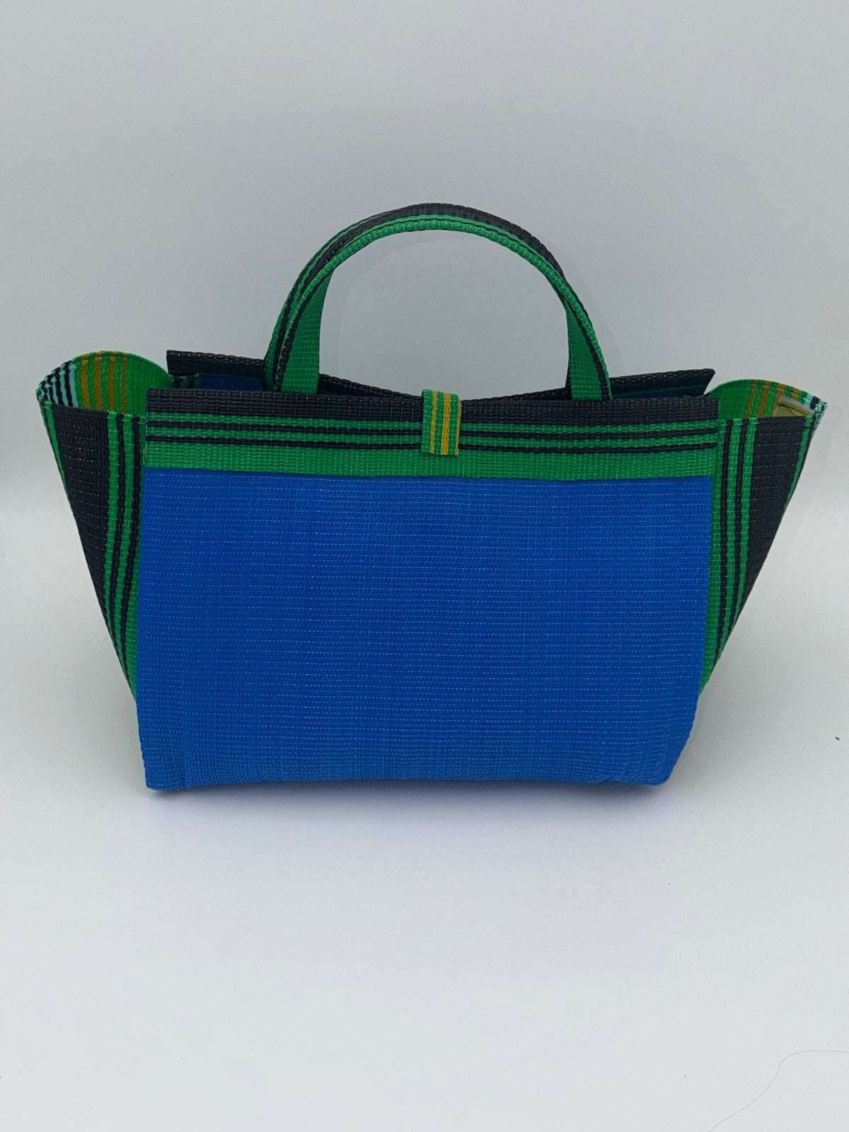 Lagoon Large handwoven tote bag by SCRUBIES in Blue,Green,Black,Yelllow with Solid design and Bow accent pattern