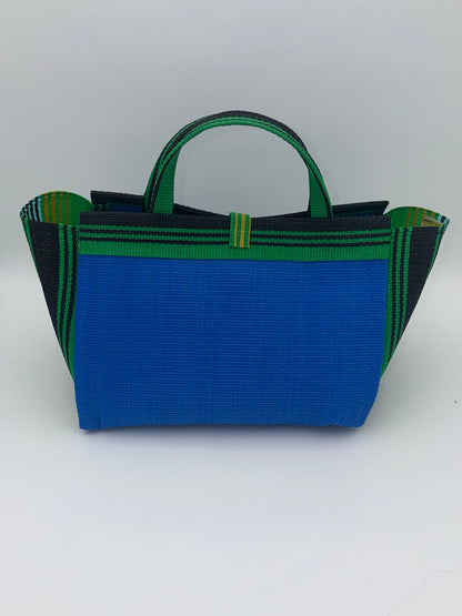 Lagoon Large handwoven tote bag by SCRUBIES in Blue,Green,Black,Yelllow with Solid design and Bow accent pattern