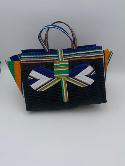 Midnight Large handwoven tote bag by SCRUBIES in Black,White,Orange,Blue with Solid design and Bow accent pattern