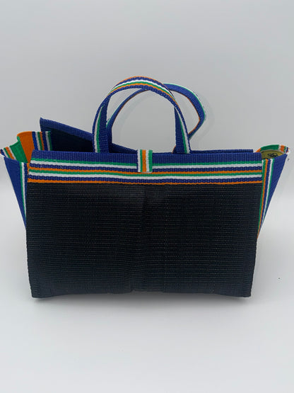 Midnight Large handwoven tote bag by SCRUBIES in Black,White,Orange,Blue with Solid design and Bow accent pattern