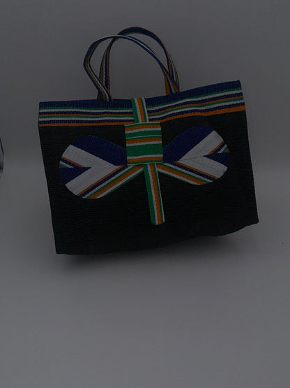 Midnight Large handwoven tote bag by SCRUBIES in Black,White,Orange,Blue with Solid design and Bow accent pattern