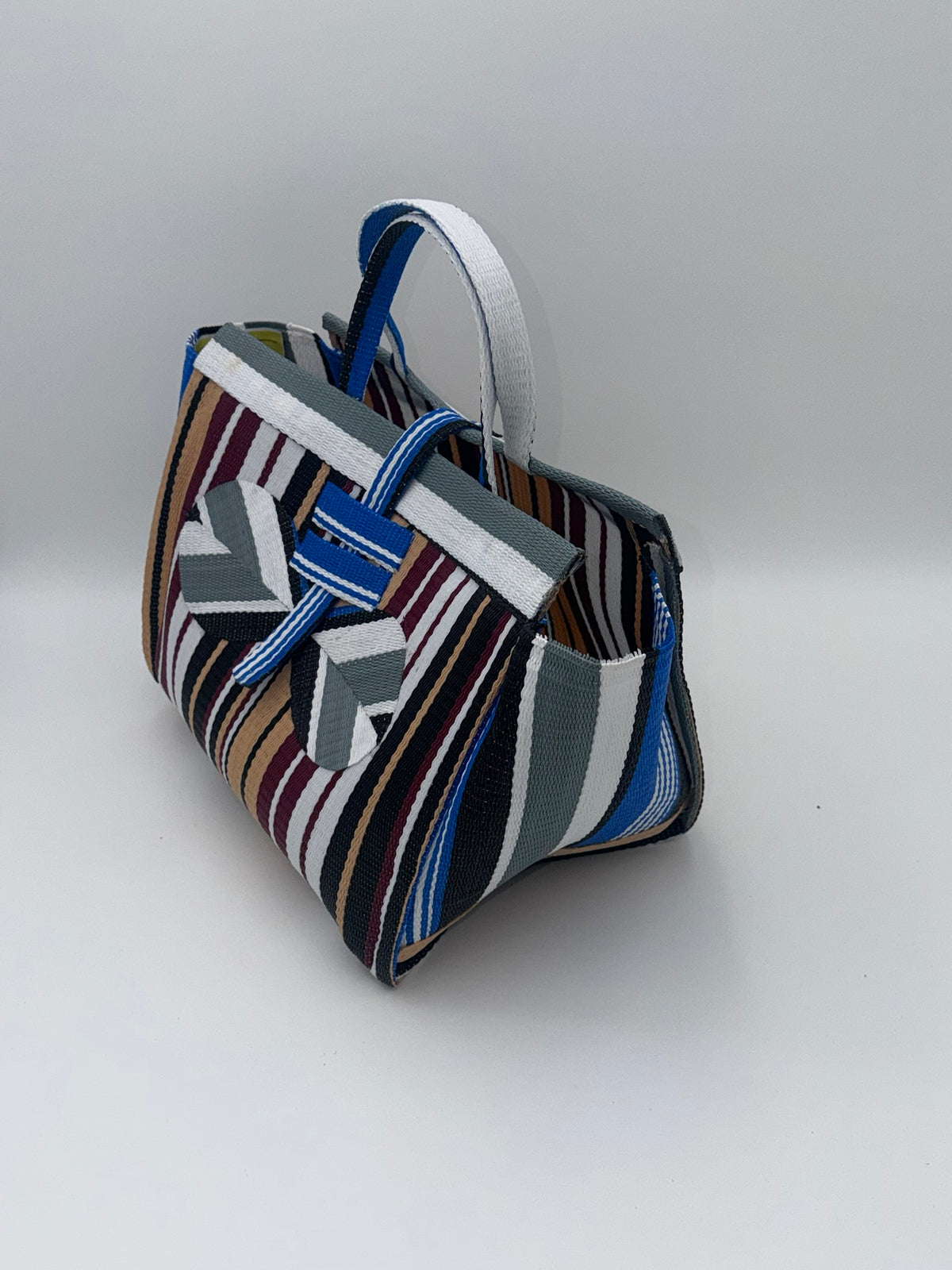 Woodland Large handwoven tote bag by SCRUBIES in Beige,Wine,White,Grey,Black with Stripes design and Bow accent pattern