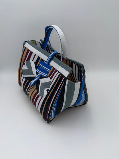 Woodland Large handwoven tote bag by SCRUBIES in Beige,Wine,White,Grey,Black with Stripes design and Bow accent pattern