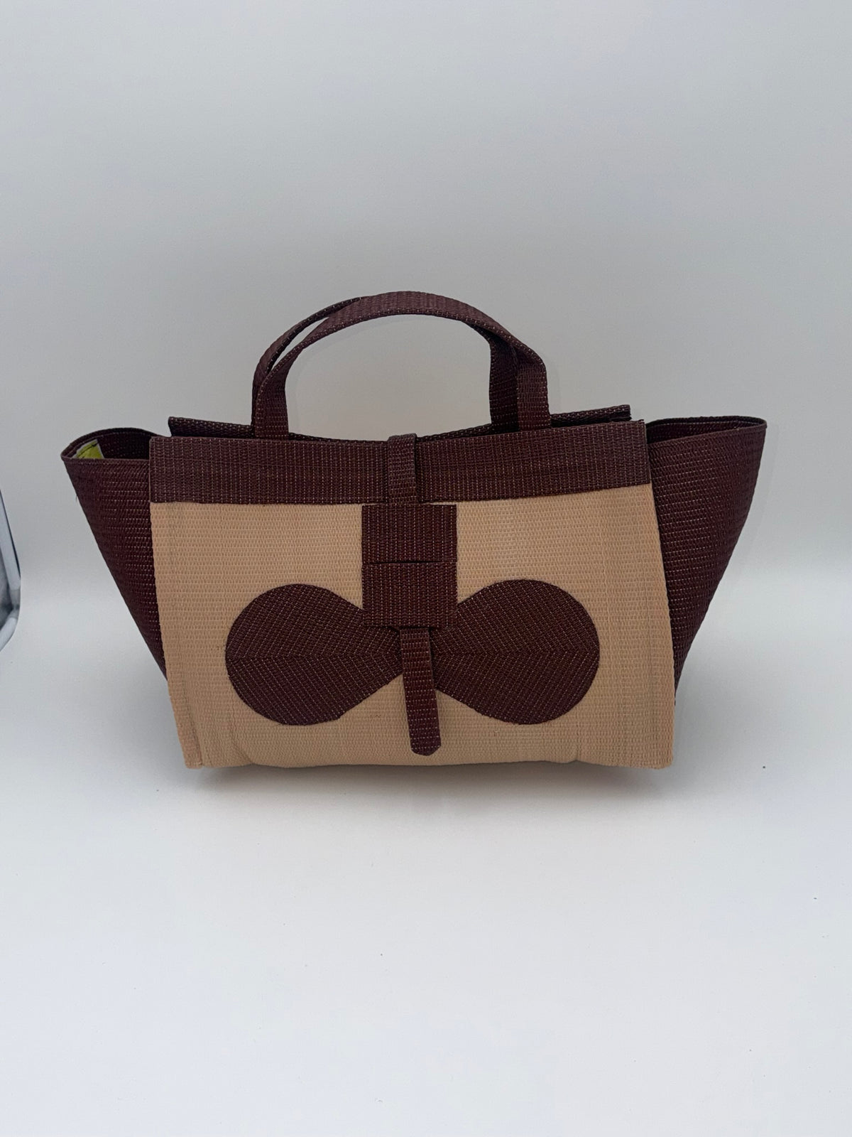 Candy Large handwoven tote bag by SCRUBIES in Pink,White,Black,Purple with Stripes design and Bow accent pattern