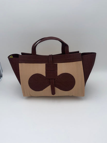 Candy Large handwoven tote bag by SCRUBIES in Pink,White,Black,Purple with Stripes design and Bow accent pattern