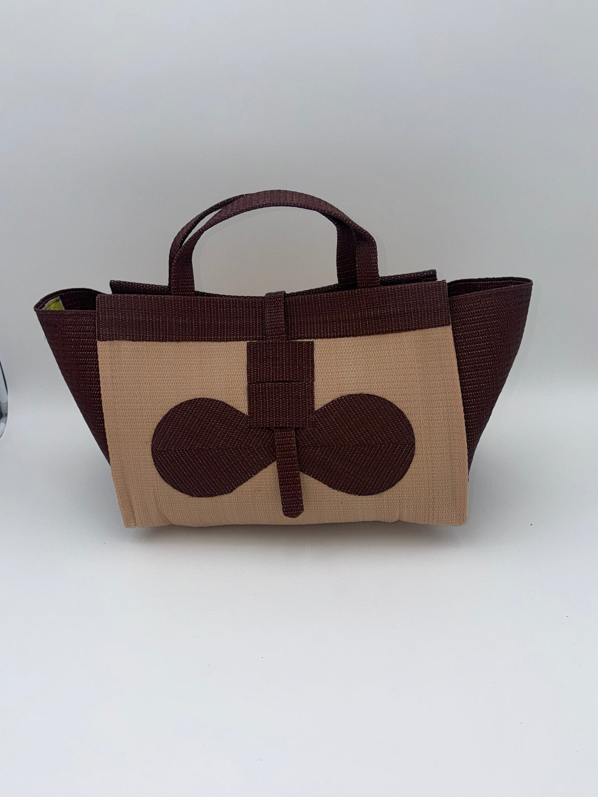 Candy Large handwoven tote bag by SCRUBIES in Pink,White,Black,Purple with Stripes design and Bow accent pattern
