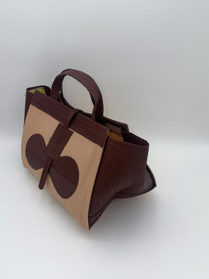 Candy Large handwoven tote bag by SCRUBIES in Pink,White,Black,Purple with Stripes design and Bow accent pattern