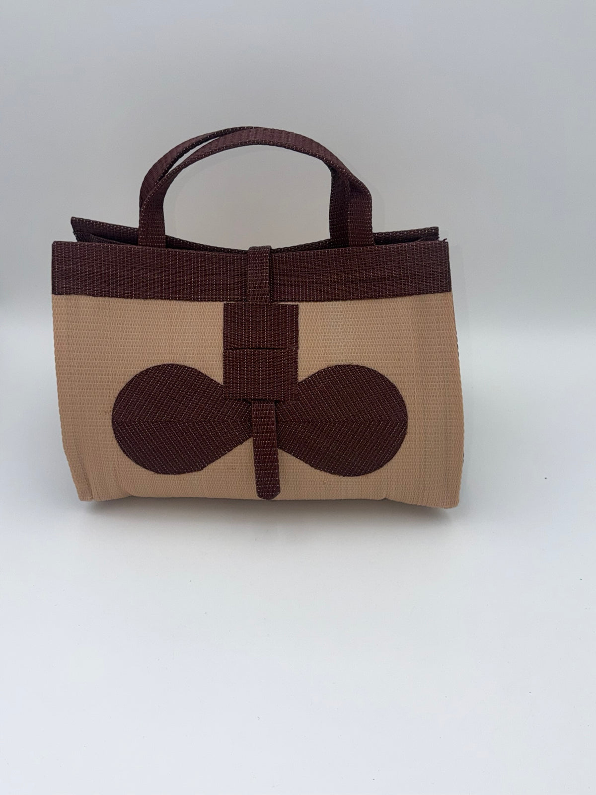 Candy Large handwoven tote bag by SCRUBIES in Pink,White,Black,Purple with Stripes design and Bow accent pattern