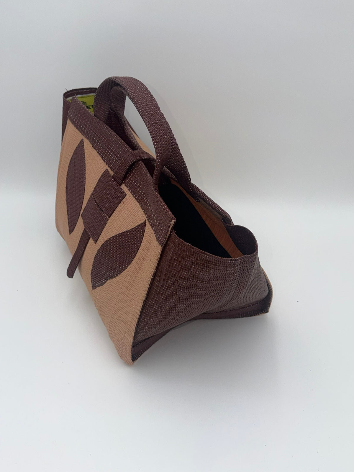 Caramel Large handwoven tote bag by SCRUBIES in Beige,Brown with Solid design and Leaf accent pattern