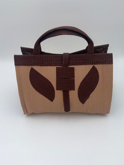 Caramel Large handwoven tote bag by SCRUBIES in Beige,Brown with Solid design and Leaf accent pattern
