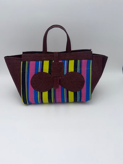 Caramel Large handwoven tote bag by SCRUBIES in Beige,Brown with Solid design and Leaf accent pattern