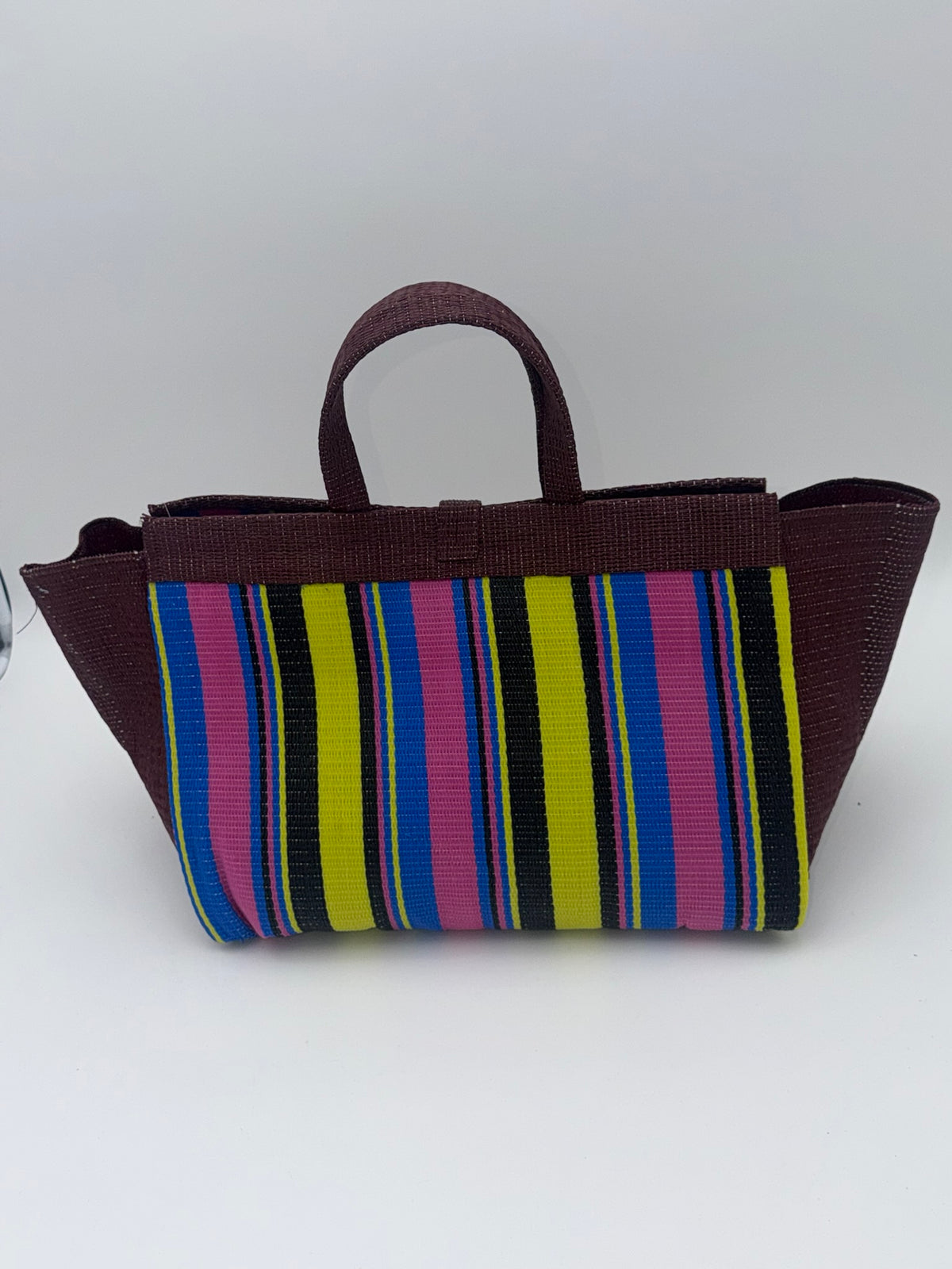 Caramel Large handwoven tote bag by SCRUBIES in Beige,Brown with Solid design and Leaf accent pattern