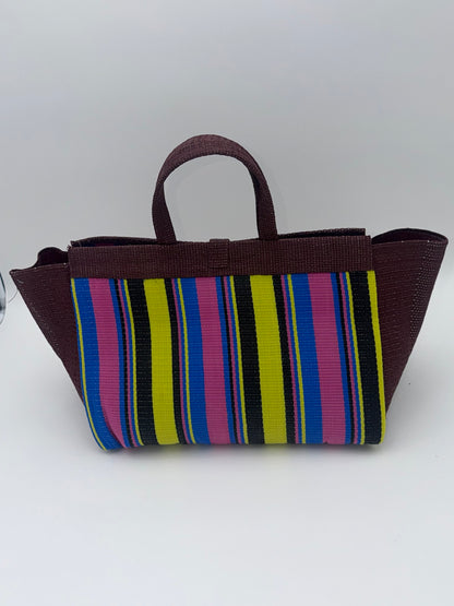 Caramel Large handwoven tote bag by SCRUBIES in Beige,Brown with Solid design and Leaf accent pattern