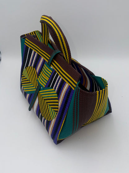 Lavender Large handwoven tote bag by SCRUBIES in Black,White,Purple,Brown,Green with Stripes design and Bow accent pattern