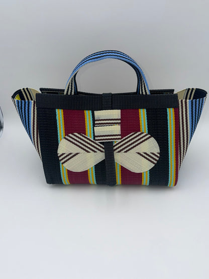 Metallic Large handwoven tote bag by SCRUBIES in Grey,Green,Orange,Teal,Black with Stripes design and Almond accent pattern