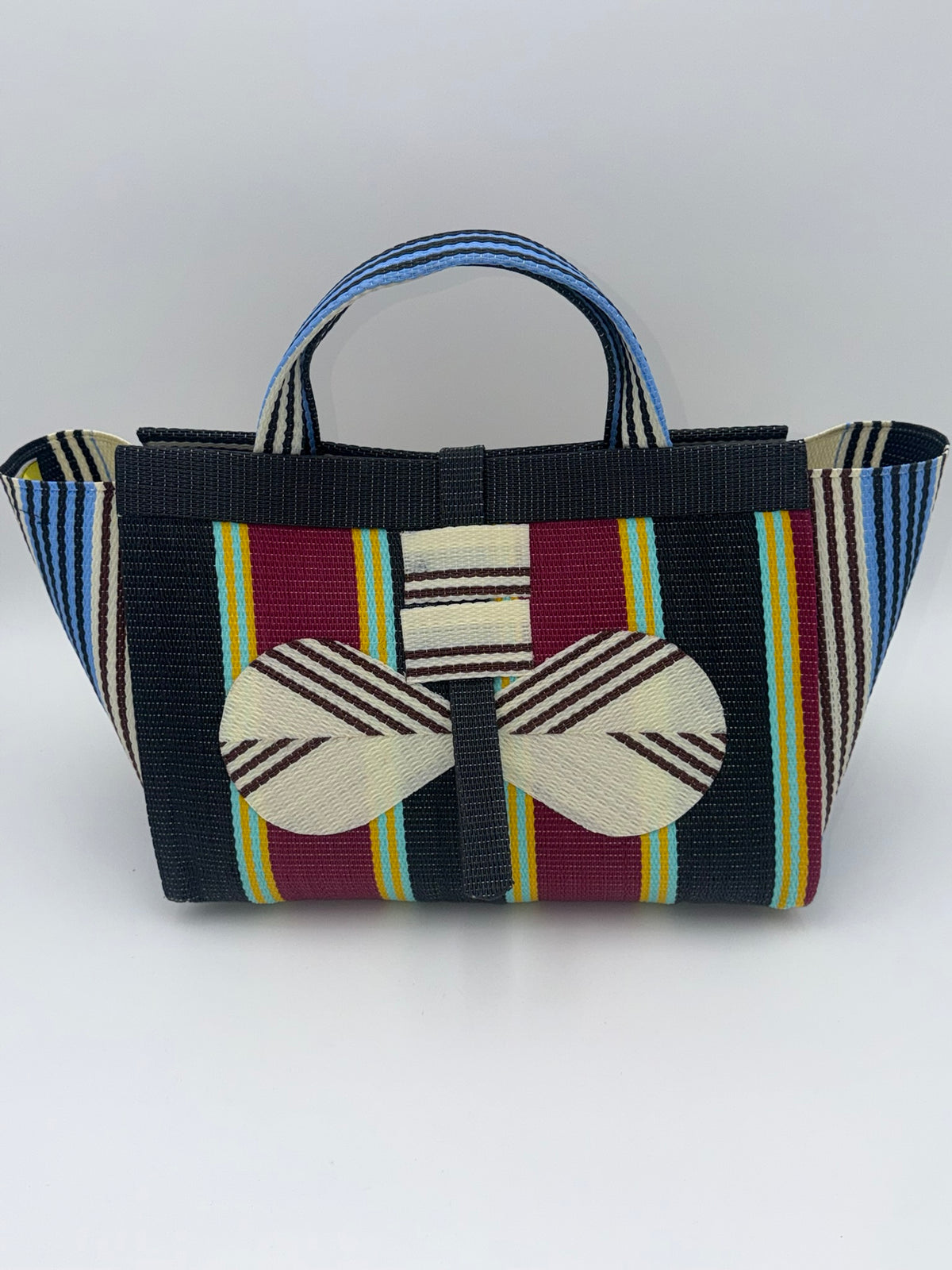 Metallic Large handwoven tote bag by SCRUBIES in Grey,Green,Orange,Teal,Black with Stripes design and Almond accent pattern