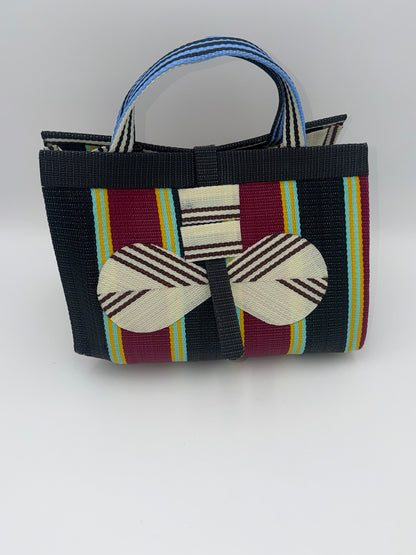 Metallic Large handwoven tote bag by SCRUBIES in Grey,Green,Orange,Teal,Black with Stripes design and Almond accent pattern