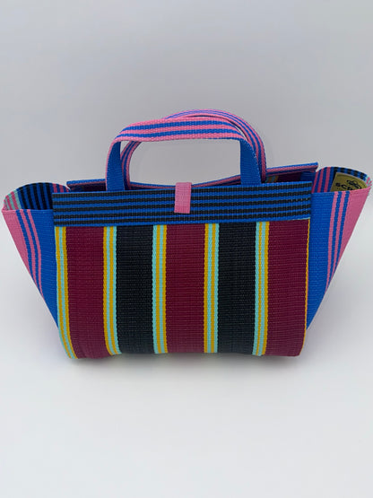 Winery Large handwoven tote bag by SCRUBIES in Pink,Blue,Wine,Black, with Stripes design and Bow accent pattern