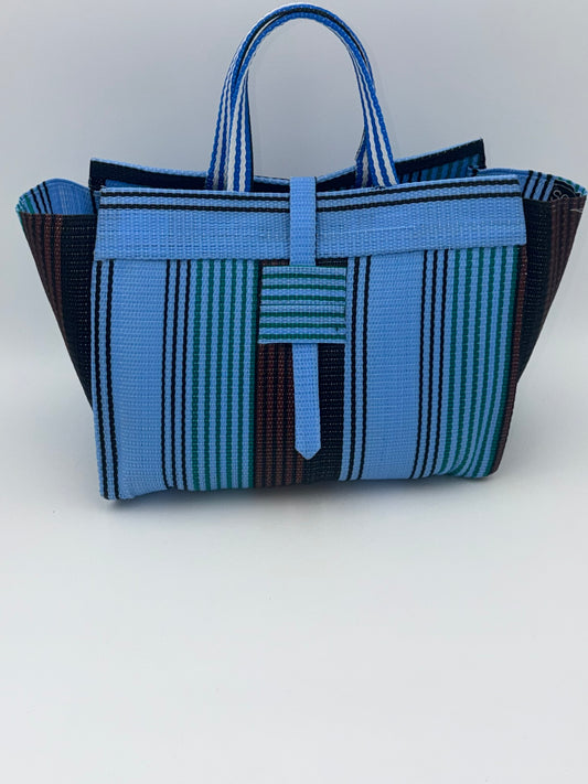 Lagoon Large handwoven tote bag by SCRUBIES in Blue,Brown,Black with Stripes design and None accent pattern