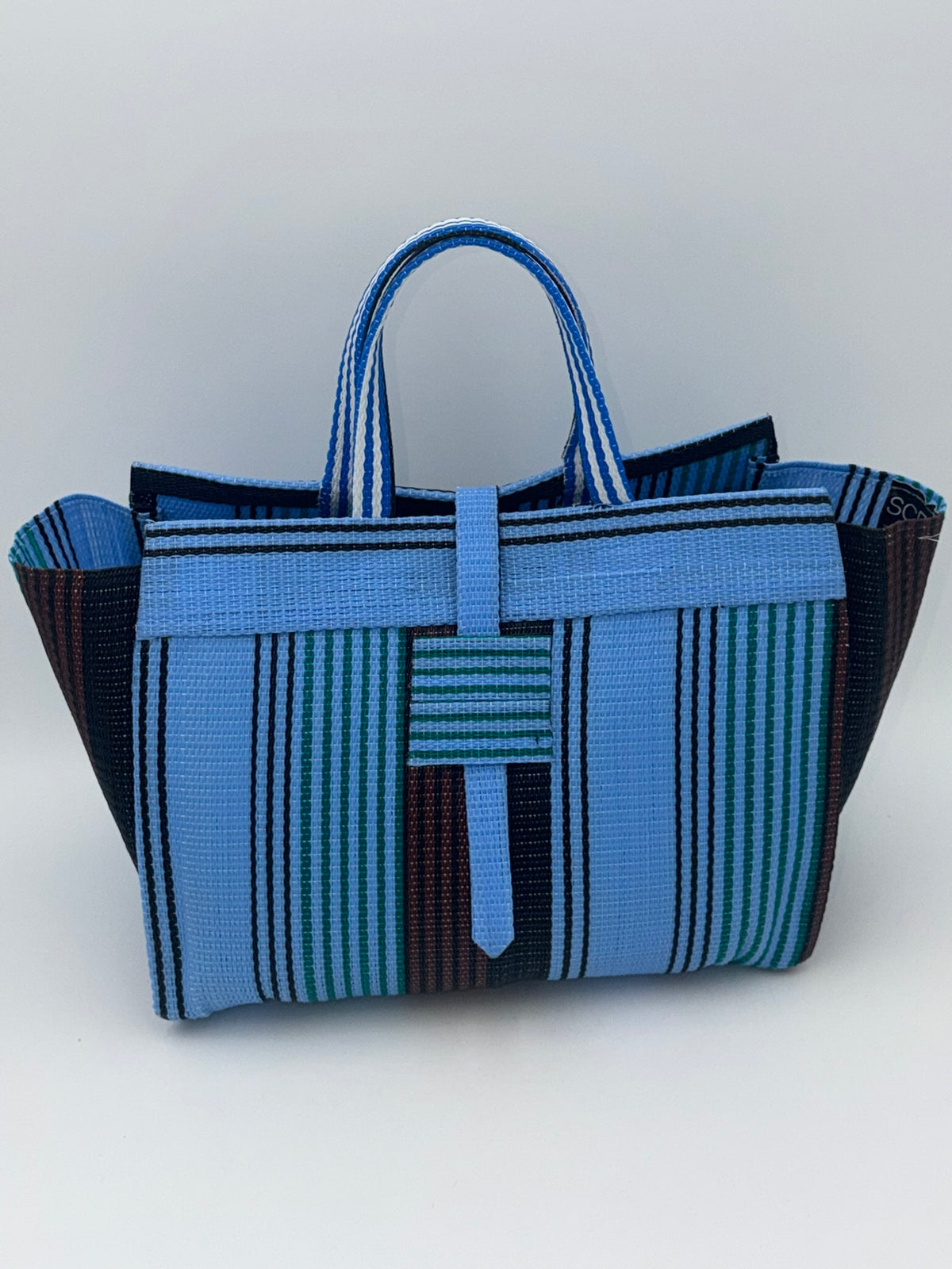 Lagoon Large handwoven tote bag by SCRUBIES in Blue,Brown,Black with Stripes design and None accent pattern