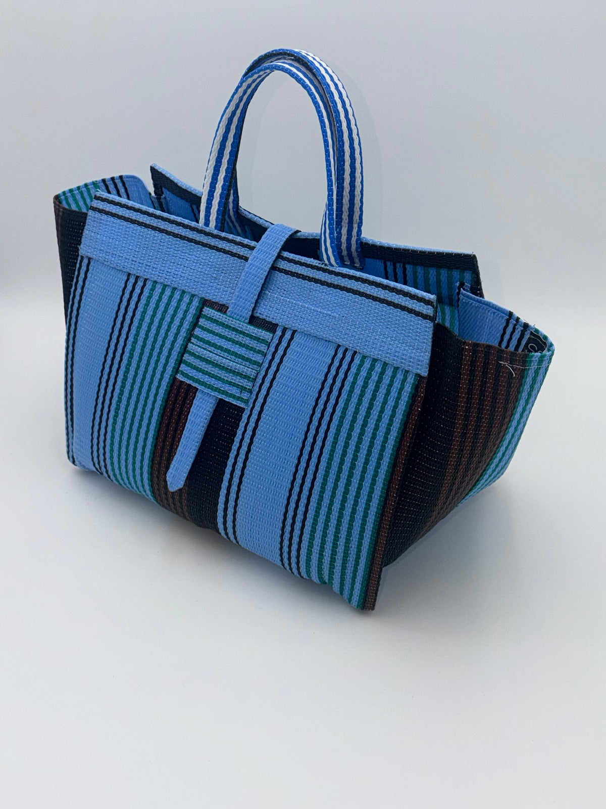 Lagoon Large handwoven tote bag by SCRUBIES in Blue,Brown,Black with Stripes design and None accent pattern