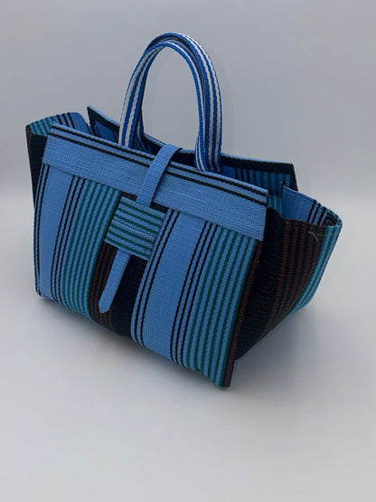 Lagoon Large handwoven tote bag by SCRUBIES in Blue,Brown,Black with Stripes design and None accent pattern