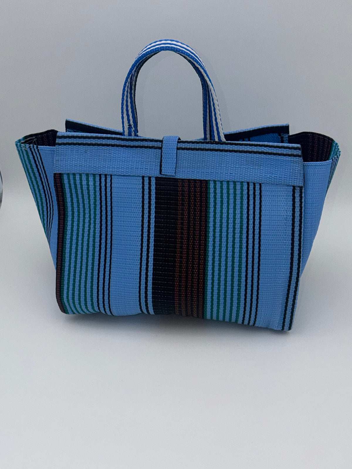 Lagoon Large handwoven tote bag by SCRUBIES in Blue,Brown,Black with Stripes design and None accent pattern