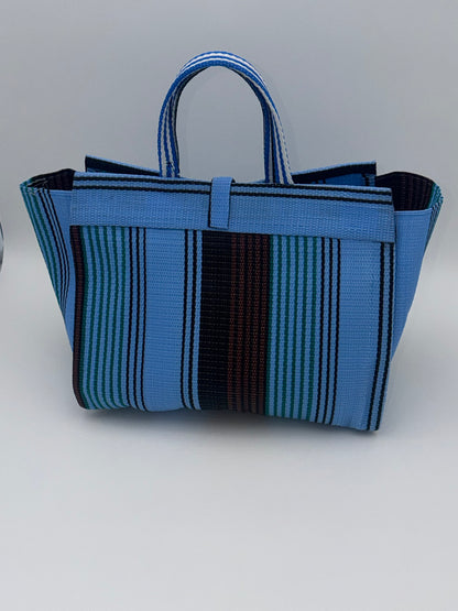 Lagoon Large handwoven tote bag by SCRUBIES in Blue,Brown,Black with Stripes design and None accent pattern