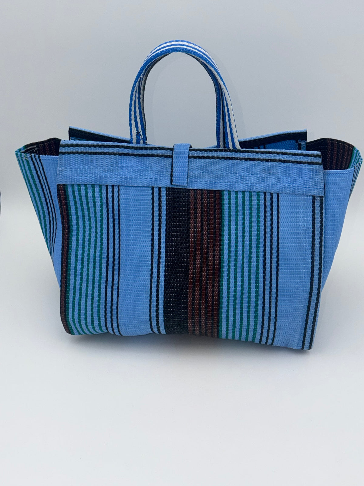 Lagoon Large handwoven tote bag by SCRUBIES in Blue,Brown,Black with Stripes design and None accent pattern