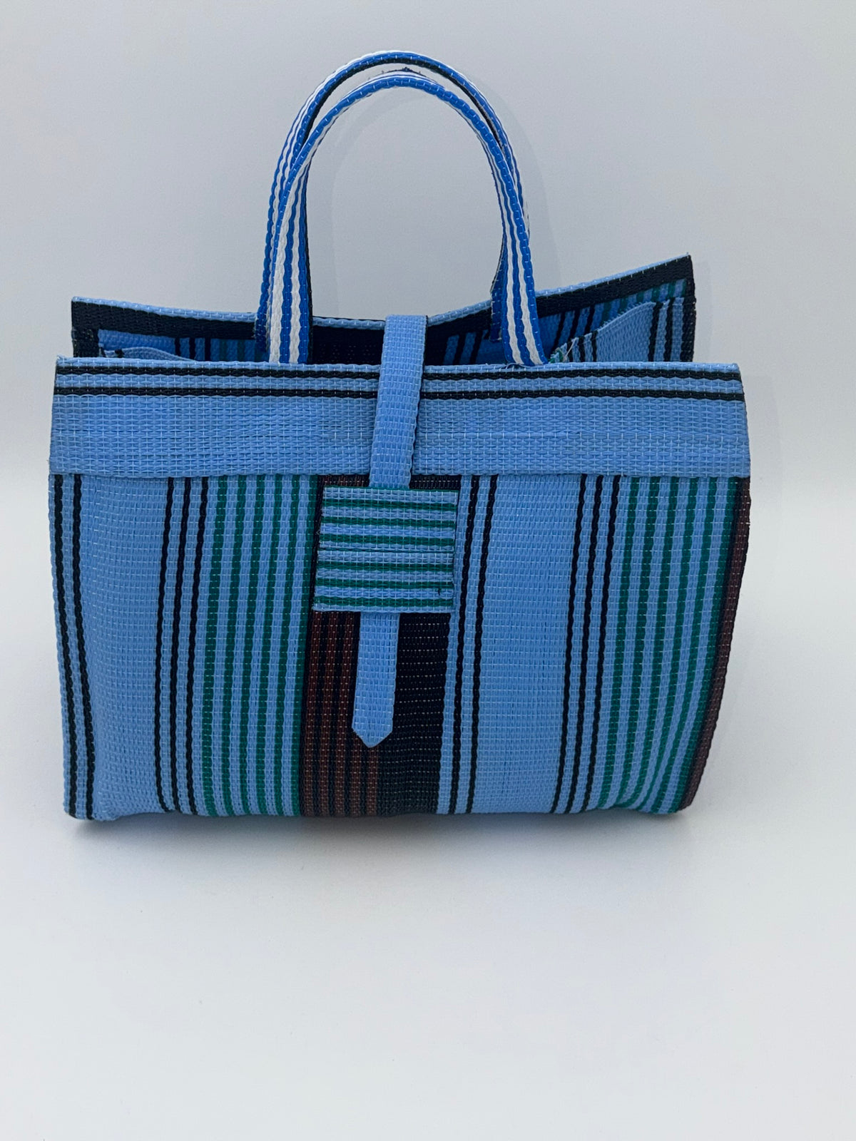 Lagoon Large handwoven tote bag by SCRUBIES in Blue,Brown,Black with Stripes design and None accent pattern