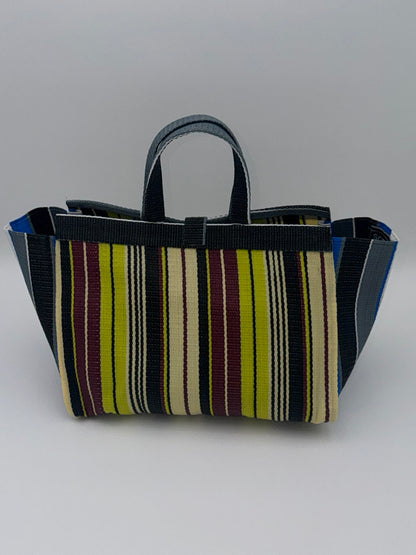 Carbon Large handwoven tote bag by SCRUBIES in Grey,Black,Yellow,White with Stripes design and Bow accent pattern