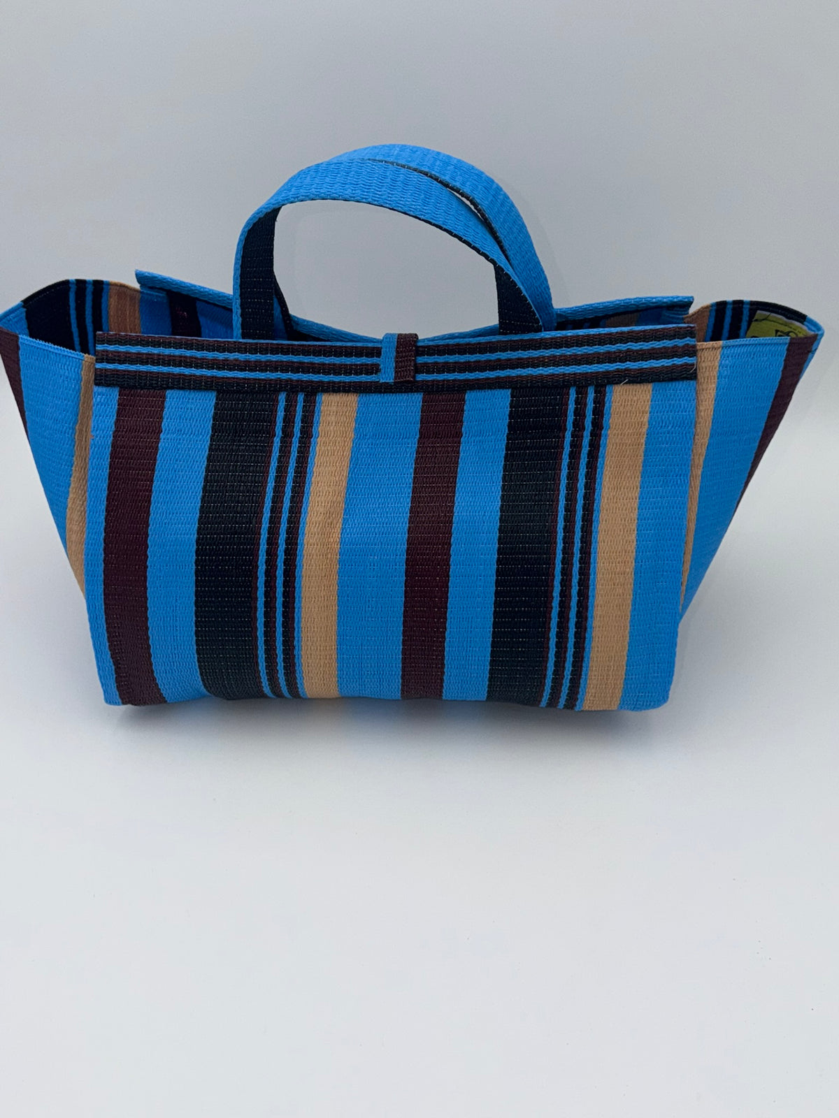 Boho Large handwoven tote bag by SCRUBIES in Blue,Beige,Black,Wine with Stripes design and Bow accent pattern