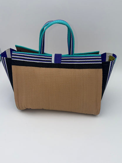 Beige Large handwoven tote bag by SCRUBIES in Beige,Purple,Black,White,Teal with Solid design and Vee accent pattern