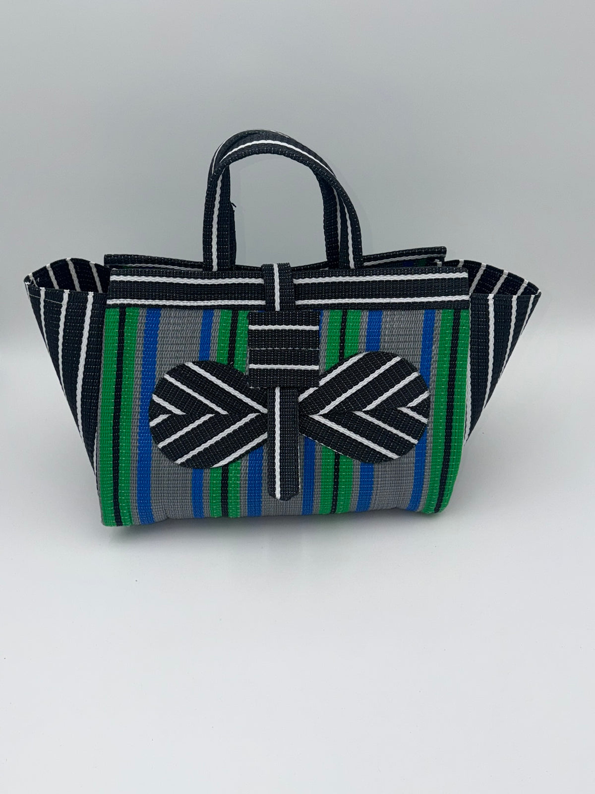Lavender Large handwoven tote bag by SCRUBIES in Black,Yellow,Purple,White with Stripes design and Abstract accent pattern