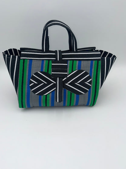 Lavender Large handwoven tote bag by SCRUBIES in Black,Yellow,Purple,White with Stripes design and Abstract accent pattern