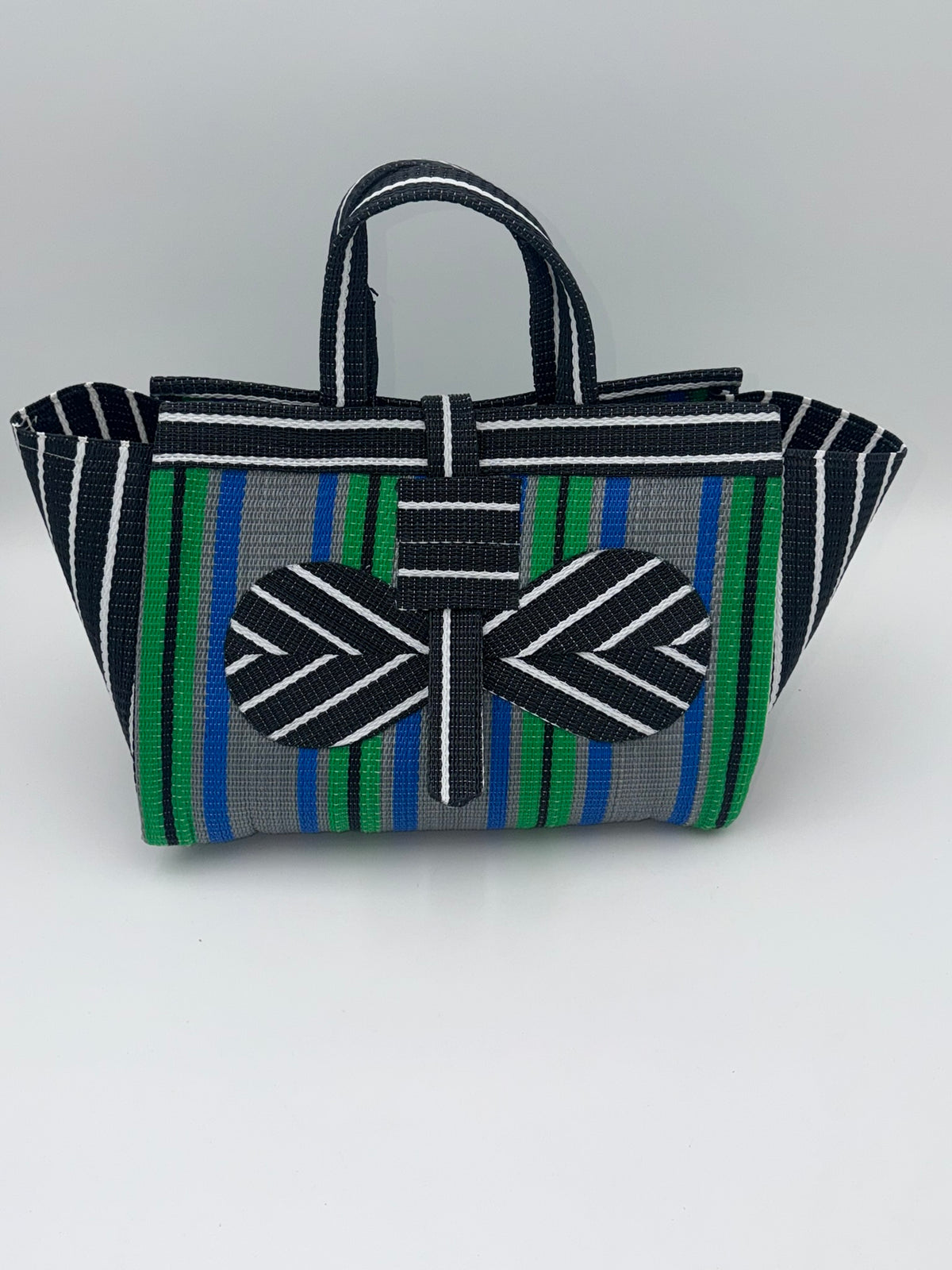 Lavender Large handwoven tote bag by SCRUBIES in Black,Yellow,Purple,White with Stripes design and Abstract accent pattern
