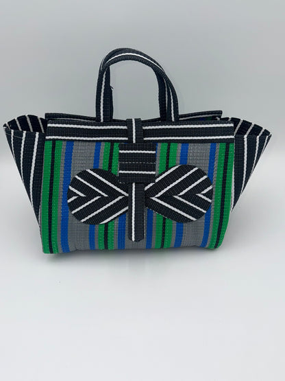 Lavender Large handwoven tote bag by SCRUBIES in Black,Yellow,Purple,White with Stripes design and Abstract accent pattern