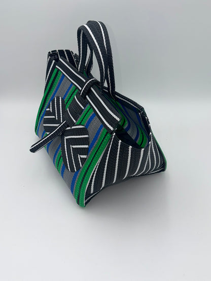 Lavender Large handwoven tote bag by SCRUBIES in Black,Yellow,Purple,White with Stripes design and Abstract accent pattern