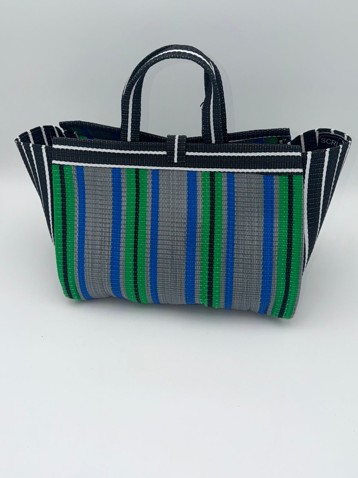 Lavender Large handwoven tote bag by SCRUBIES in Black,Yellow,Purple,White with Stripes design and Abstract accent pattern