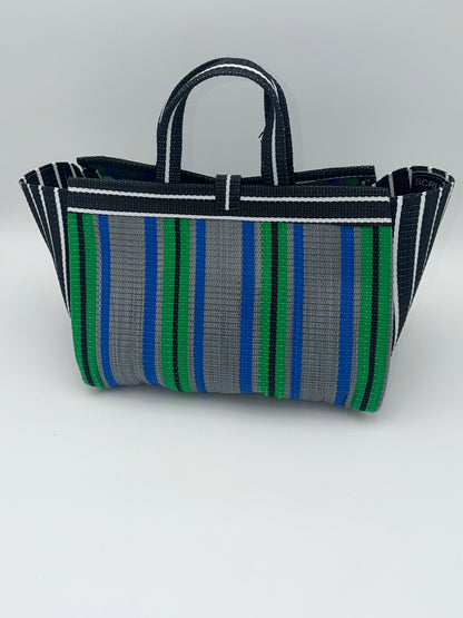 Lavender Large handwoven tote bag by SCRUBIES in Black,Yellow,Purple,White with Stripes design and Abstract accent pattern