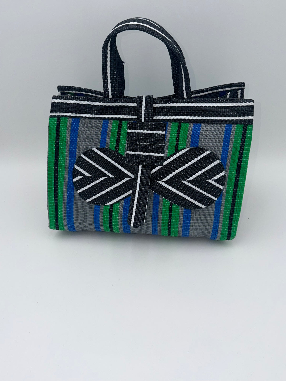 Lavender Large handwoven tote bag by SCRUBIES in Black,Yellow,Purple,White with Stripes design and Abstract accent pattern