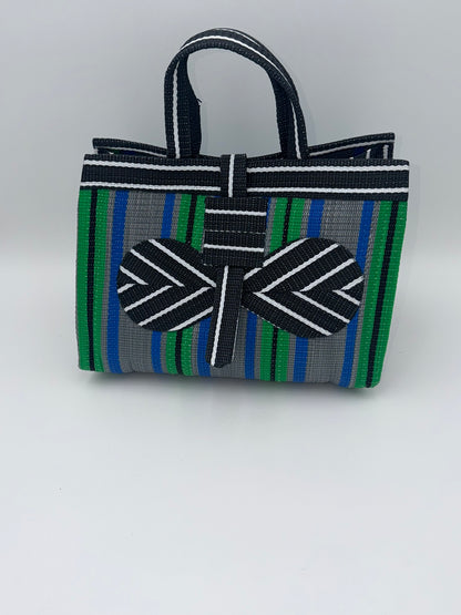Lavender Large handwoven tote bag by SCRUBIES in Black,Yellow,Purple,White with Stripes design and Abstract accent pattern