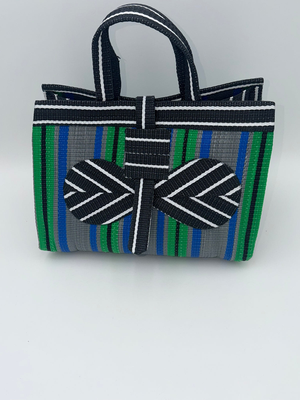 Lavender Large handwoven tote bag by SCRUBIES in Black,Yellow,Purple,White with Stripes design and Abstract accent pattern
