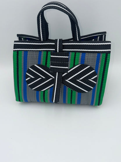 Lavender Large handwoven tote bag by SCRUBIES in Black,Yellow,Purple,White with Stripes design and Abstract accent pattern