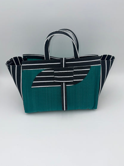 Emerald Large handwoven tote bag by SCRUBIES in Green,Black,White with Solid design and Almond accent pattern