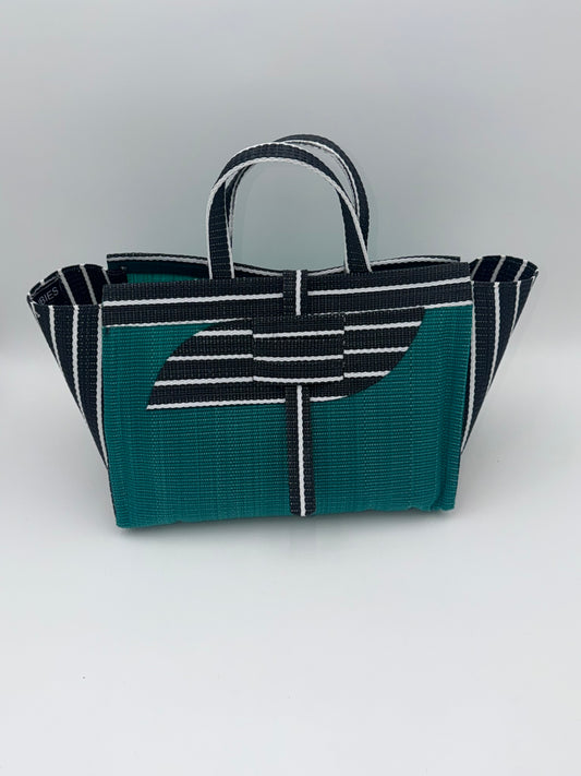 Emerald Large handwoven tote bag by SCRUBIES in Green,Black,White with Solid design and Almond accent pattern