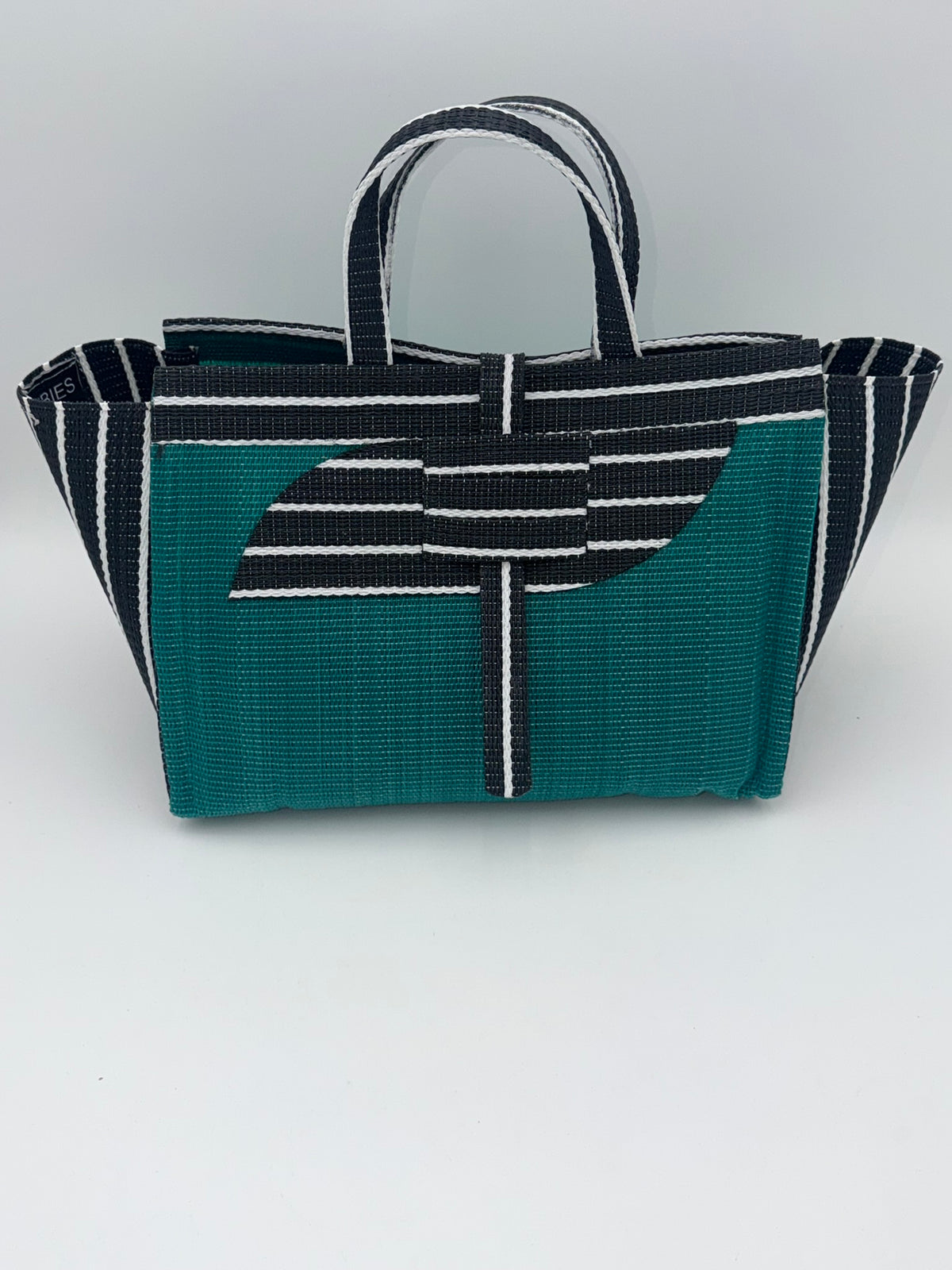 Emerald Large handwoven tote bag by SCRUBIES in Green,Black,White with Solid design and Almond accent pattern